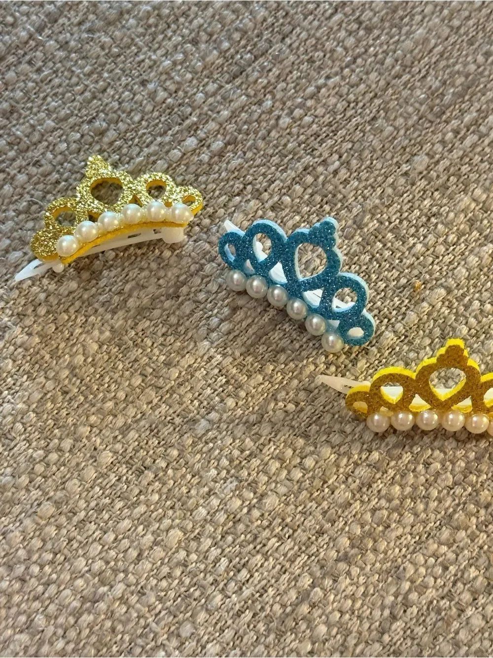 Glitter Pearl Tiara Hair Clips for Dogs Blue & Gold Set (Bella not included)